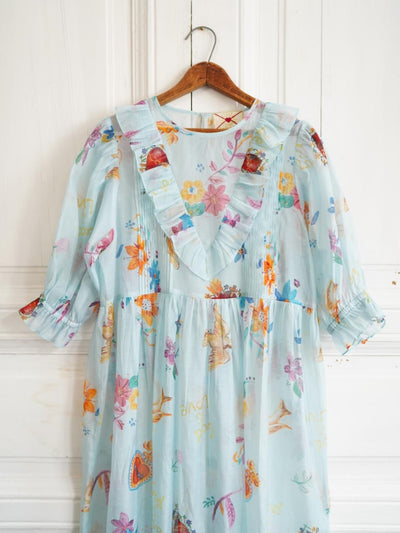 Unlogical Poem Hand-Painted Illustration Print Silk-Cotton Dress
