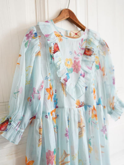 Unlogical Poem Hand-Painted Illustration Print Silk-Cotton Dress