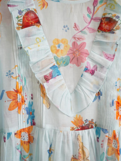 Unlogical Poem Hand-Painted Illustration Print Silk-Cotton Dress