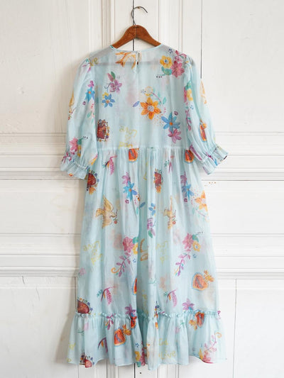 Unlogical Poem Hand-Painted Illustration Print Silk-Cotton Dress