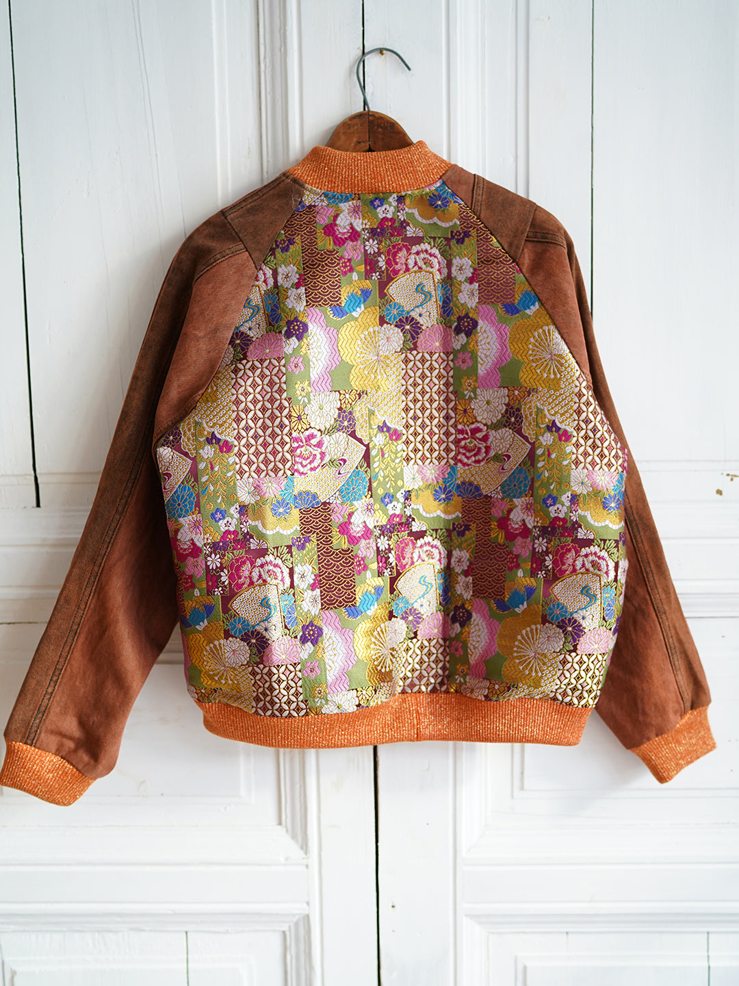 Unlogical Poem Classical Style Brocade Patchwork Denim Souvenir Jacket