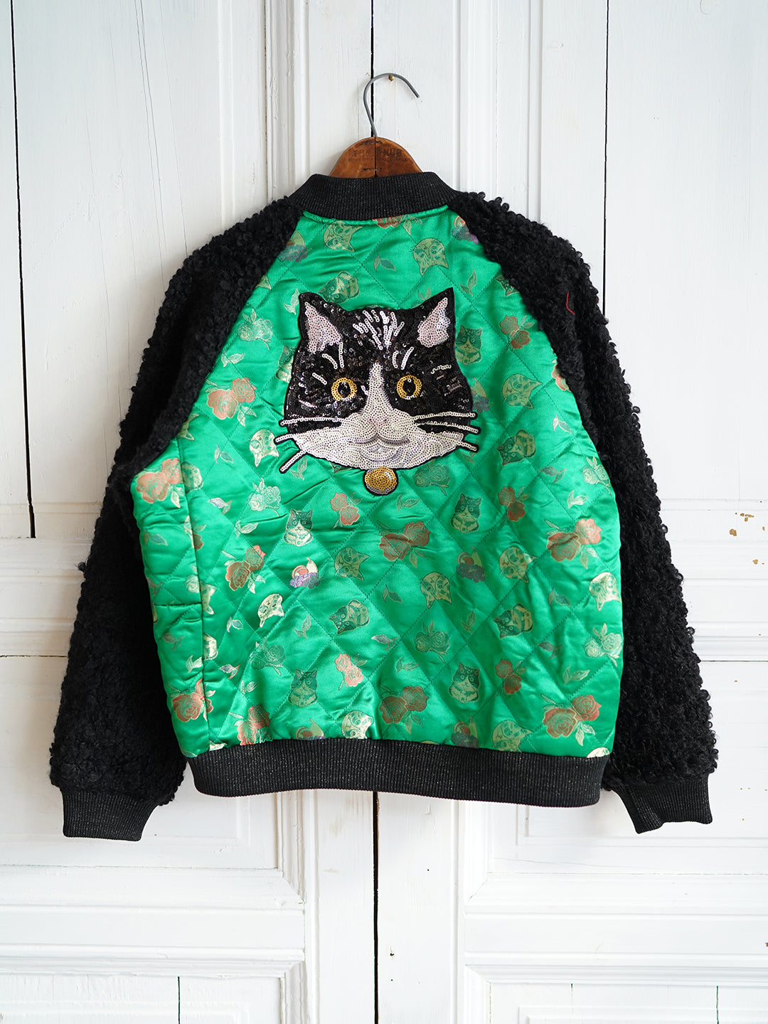 Unlogical Poem Cat Sequin Embroidery Patchwork Souvenir Jacket