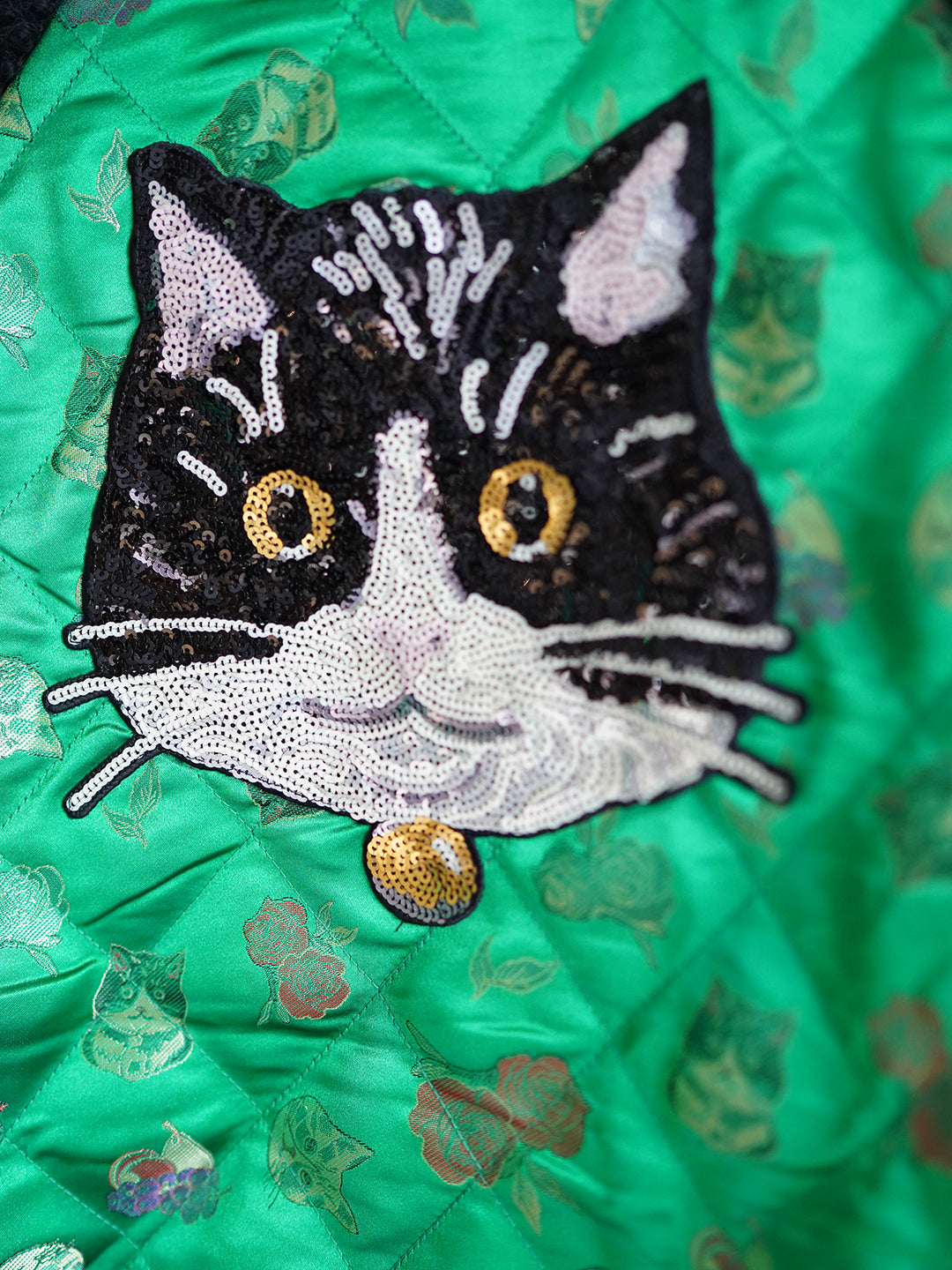 Unlogical Poem Cat Sequin Embroidery Patchwork Souvenir Jacket