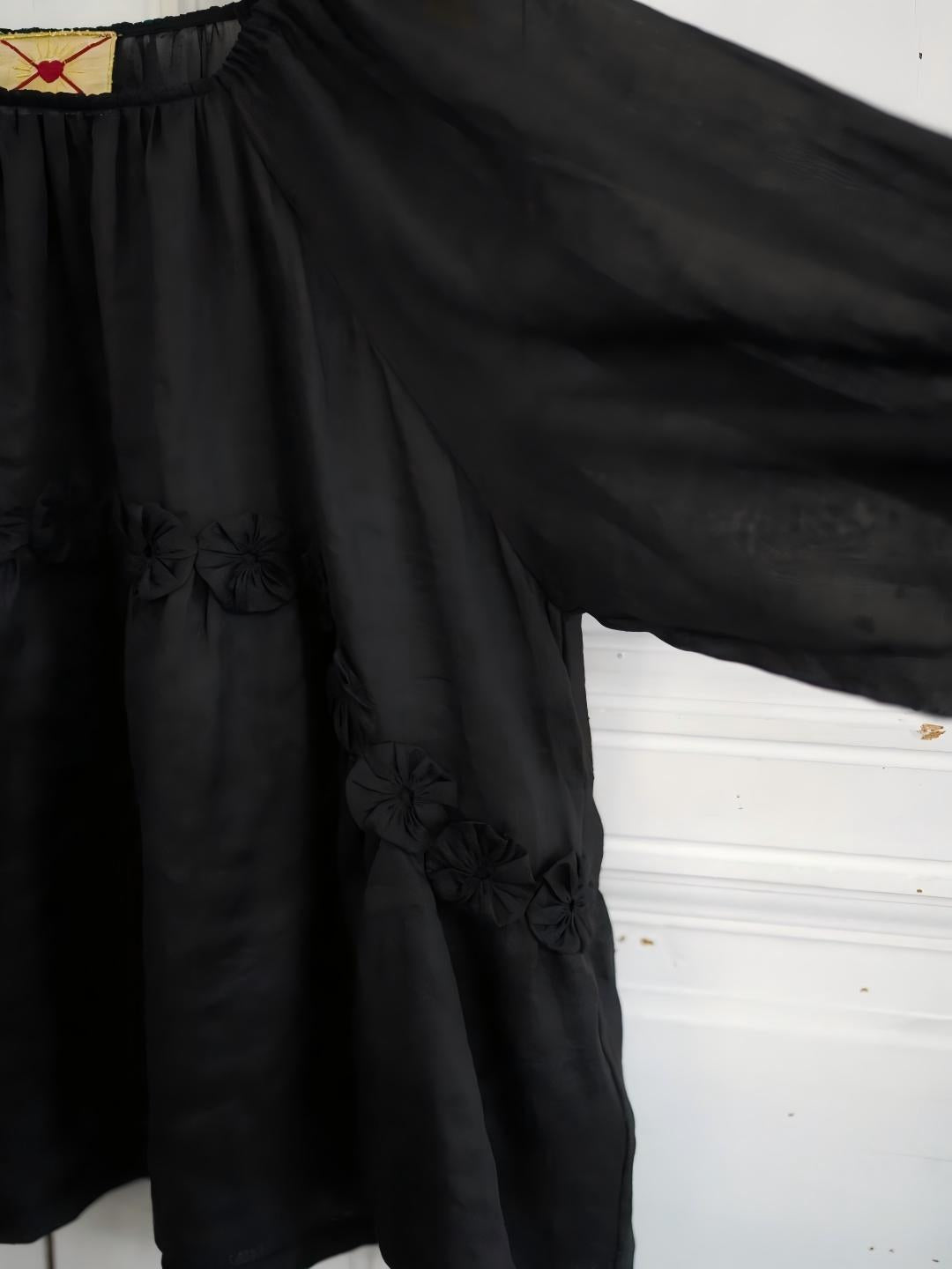 Unlogical Poem Victorian Style Handmade Yoyo Flower Pink Ramie Top