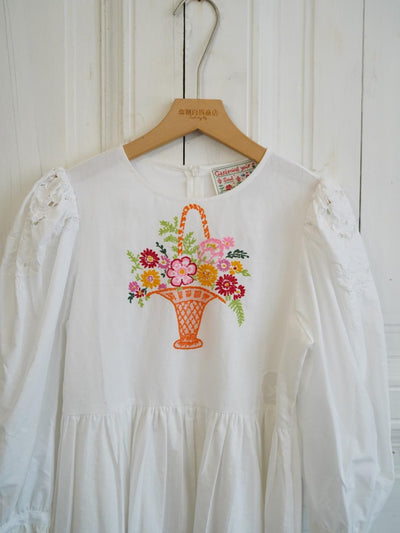 Unlogical Poem Puff Sleeve Embroidered Dress