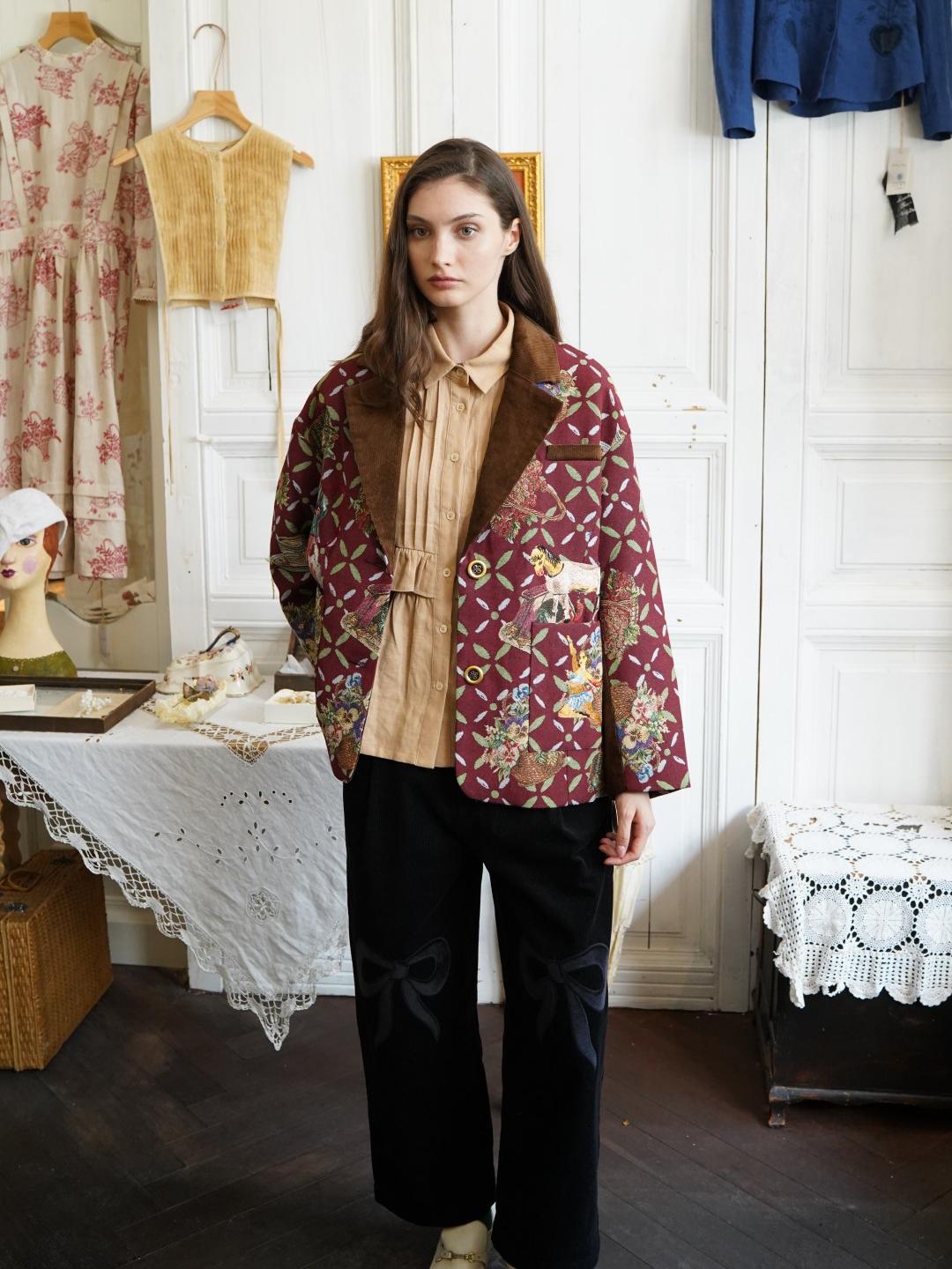 Unlogical Poem Circus Embroidered Corduroy Blazer