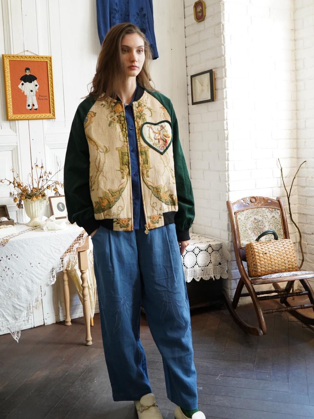 Unlogical Poem Retro Style Patchwork Velvet Embroidery Souvenir Jacket