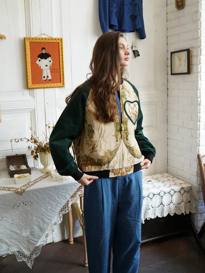 Unlogical Poem Retro Style Patchwork Velvet Embroidery Souvenir Jacket