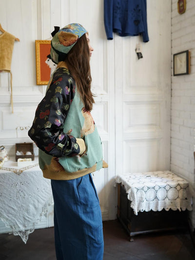 Unlogical Poem Hen-dyed Patchwork Cat Brocade Jacket