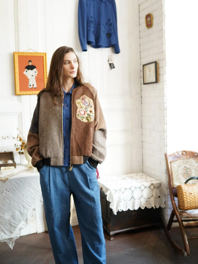 Unlogical Poem Velvet Embroidery Patchwork Woolen Souvenir Jacket
