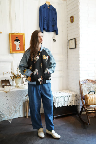 Unlogical Poem Sporty Style Denim Patchwork Yarn-dyed Souvenir Jacket
