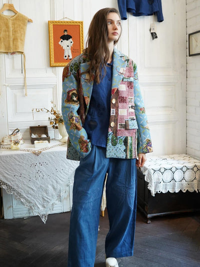 Unlogical Poem Cottage Style Yarn-dyed Patchwork Blazer