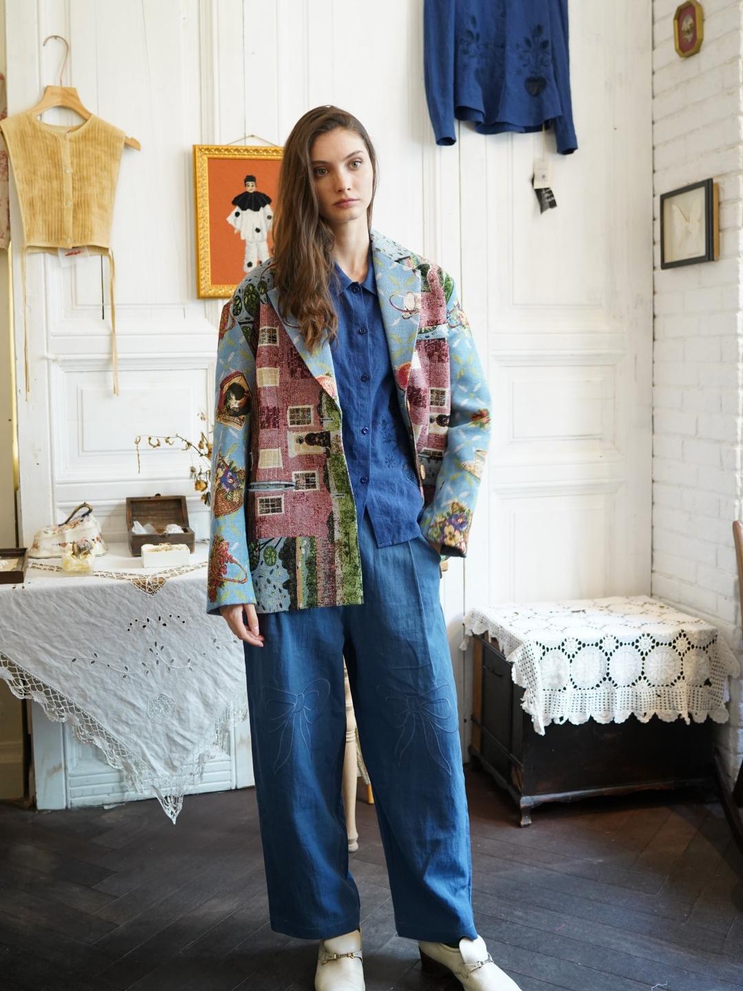 Unlogical Poem Cottage Style Yarn-dyed Patchwork Blazer