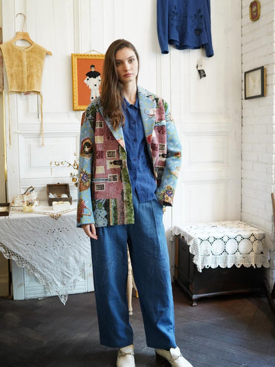 Unlogical Poem Cottage Style Yarn-dyed Patchwork Blazer