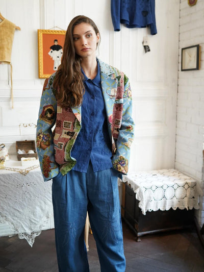 Unlogical Poem Cottage Style Yarn-dyed Patchwork Blazer