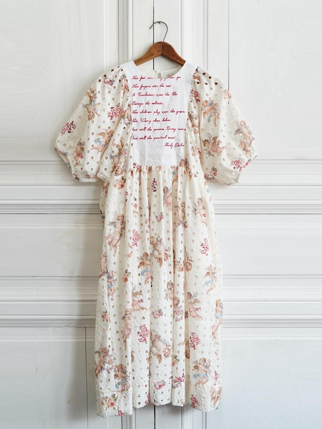 Unlogical Poem Angel Print  Poetic Verse Embroidery Cotton Dress