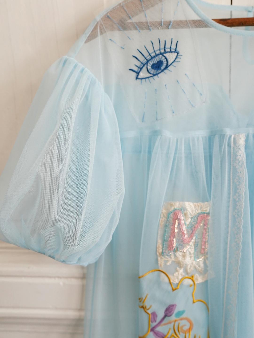 Unlogical Poem Vintage Dreamy Tulle Collage Embroidered Dress