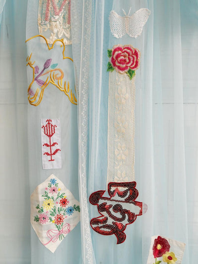 Unlogical Poem Vintage Dreamy Tulle Collage Embroidered Dress