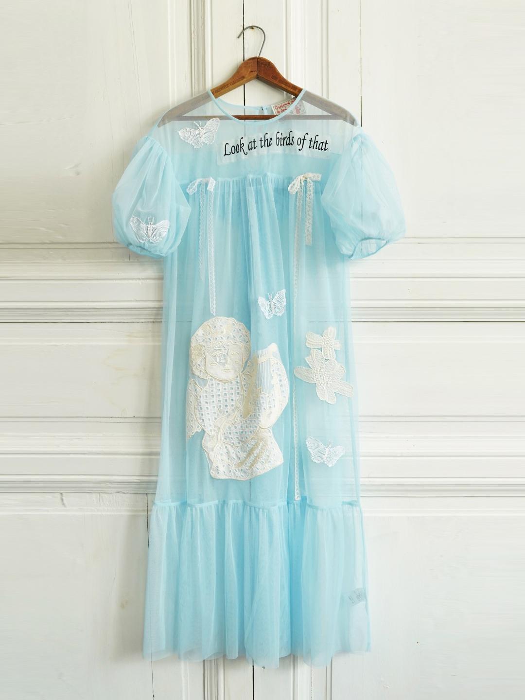 Unlogical Poem Vintage Dreamy Tulle Collage Embroidered Dress