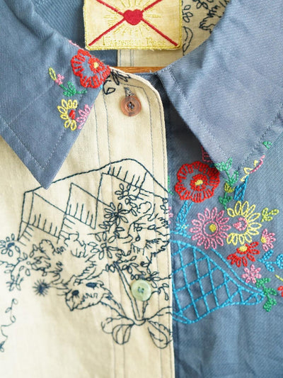 Unlogical Poem Cottage style Yellow and White Embroidery Linen Shirt Jacket