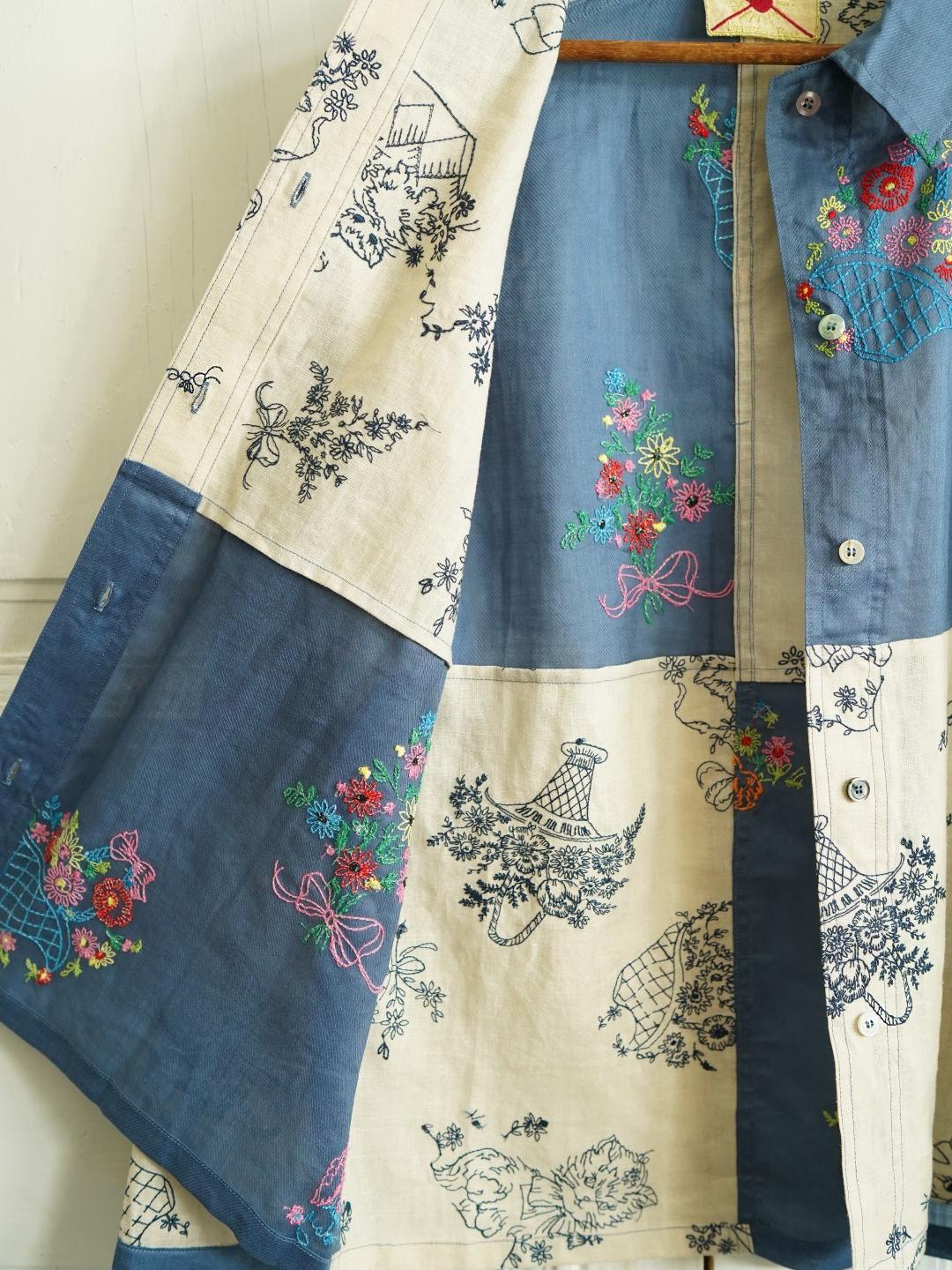 Unlogical Poem Cottage style Yellow and White Embroidery Linen Shirt Jacket