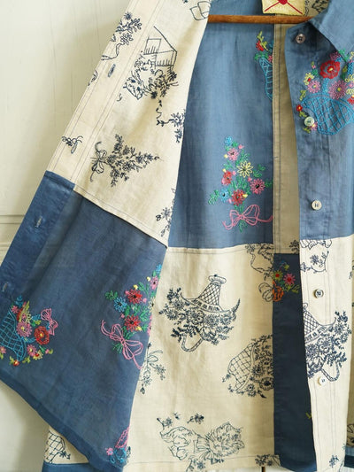 Unlogical Poem Cottage style Yellow and White Embroidery Linen Shirt Jacket