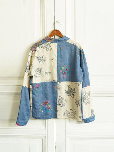 Unlogical Poem Cottage style Yellow and White Embroidery Linen Shirt Jacket