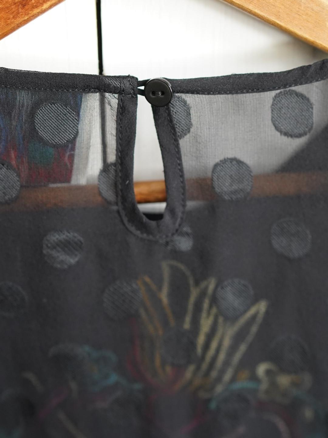 Unlogical Poem Polka Dot Tulle Illustration Print Silk Blouse