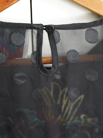 Unlogical Poem Polka Dot Tulle Illustration Print Silk Blouse