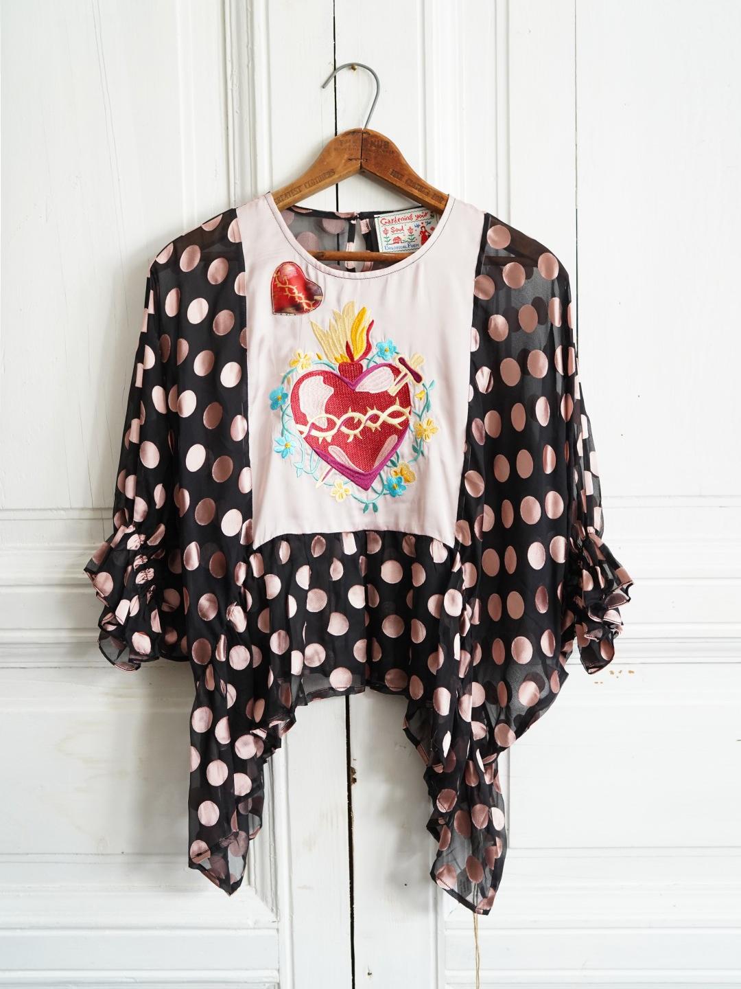 Unlogical Poem Vintage Sacred Heart Embroidered  Polka Dot Blouse