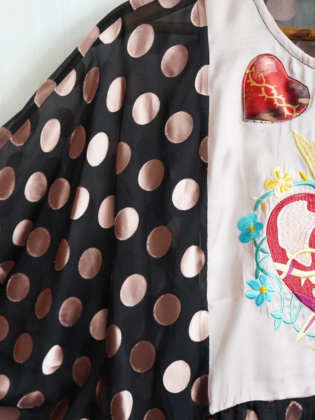 Unlogical Poem Vintage Sacred Heart Embroidered  Polka Dot Blouse