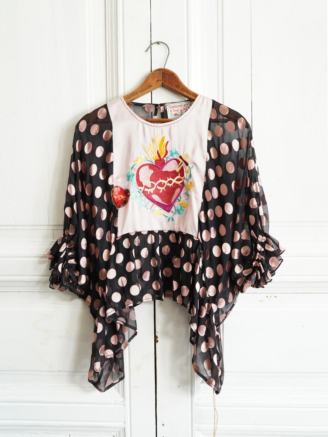 Unlogical Poem Vintage Sacred Heart Embroidered  Polka Dot Blouse