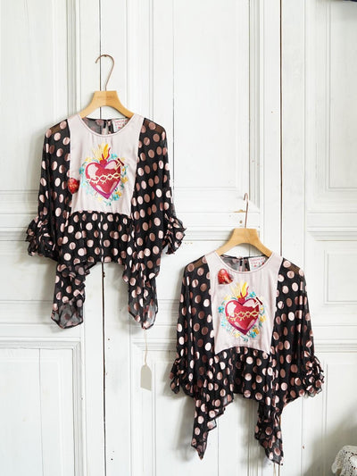 Unlogical Poem Vintage Sacred Heart Embroidered  Polka Dot Blouse