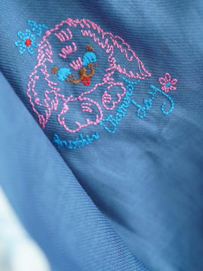 Unlogical Poem Hand-Painted Illustration Print Ramie Patchwork Denim Embroidered Top