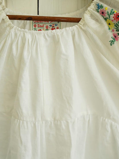 Unlogical Poem Antique Cotton Poetry-Embroidered Crochet Blouse
