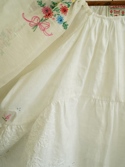 Unlogical Poem Antique Cotton Poetry-Embroidered Crochet Blouse