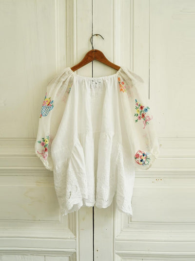 Unlogical Poem Antique Cotton Poetry-Embroidered Crochet Blouse
