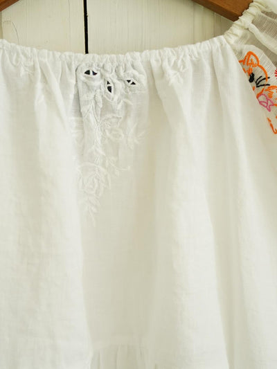 Unlogical Poem Antique Cotton Poetry-Embroidered Crochet Blouse