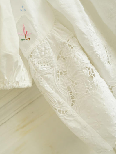 Unlogical Poem Antique Cotton Poetry-Embroidered Crochet Blouse