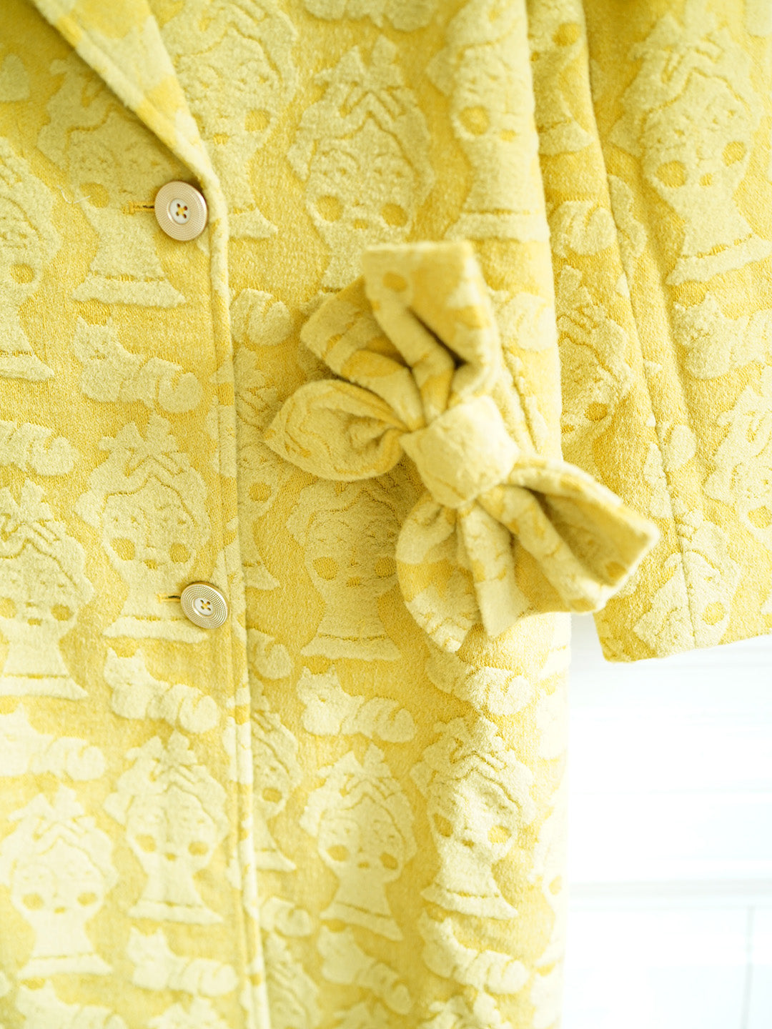 Unlogical Poem Illustration Wool Jacquard Bow Yellow Coat