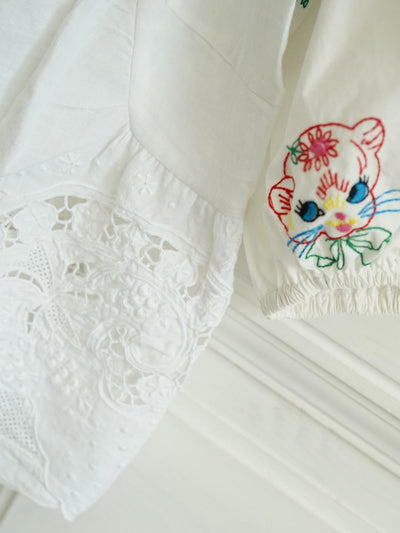 Unlogical Poem Antique Cotton Poetry-Embroidered Crochet Blouse