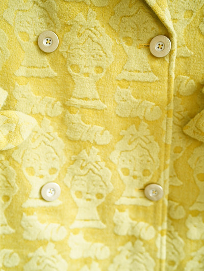 Unlogical Poem Illustration Wool Jacquard Bow Yellow Coat