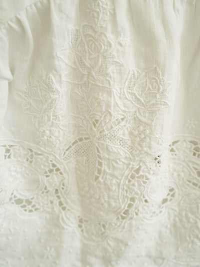 Unlogical Poem Antique Cotton Poetry-Embroidered Crochet Blouse
