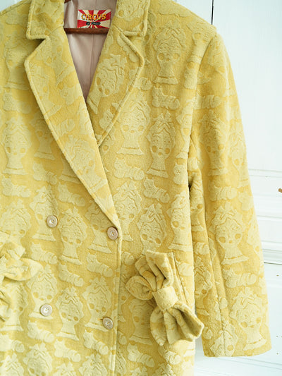 Unlogical Poem Illustration Wool Jacquard Bow Yellow Coat