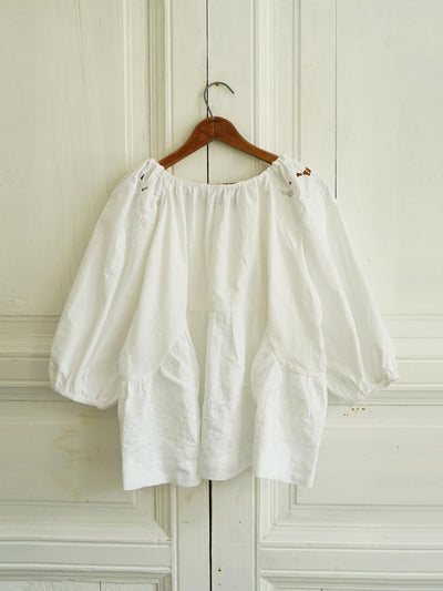 Unlogical Poem Antique Cotton Poetry-Embroidered Crochet Blouse