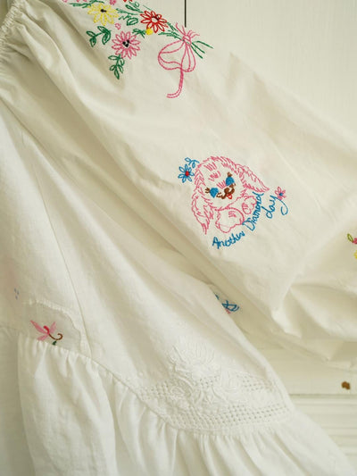 Unlogical Poem Antique Cotton Poetry-Embroidered Crochet Blouse