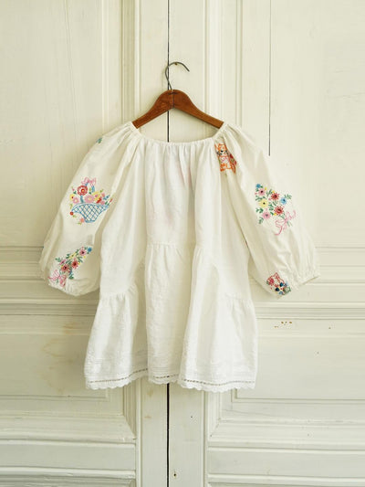 Unlogical Poem Antique Cotton Poetry-Embroidered Crochet Blouse
