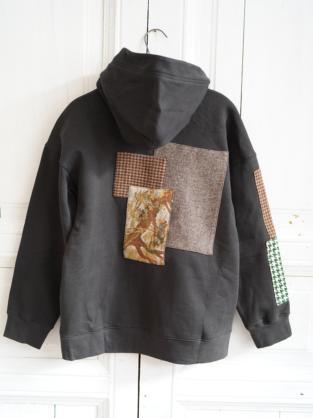 Unlogical Poem Vintage Style Patchwork Black Hoodie