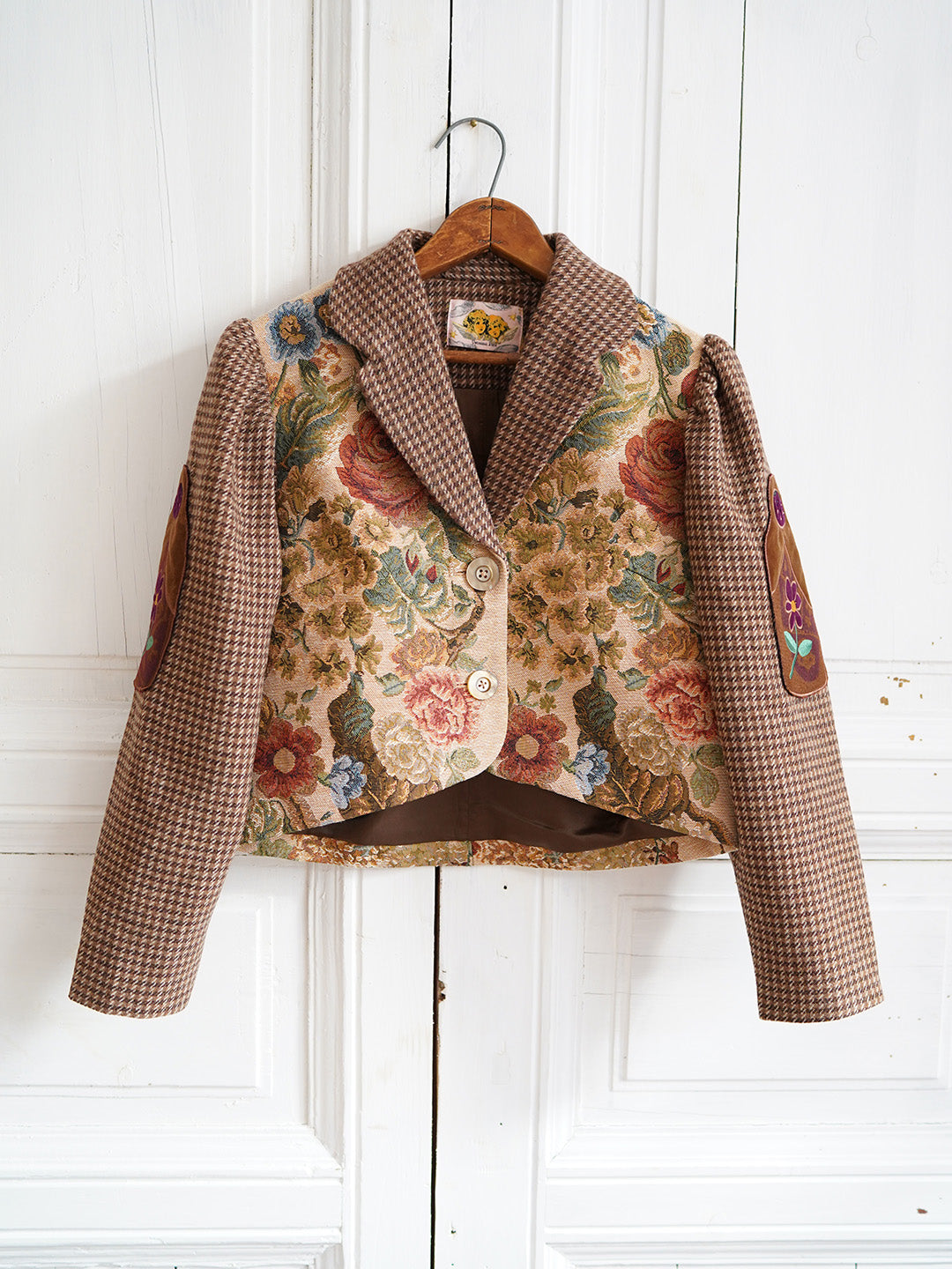 Unlogical Poem Doll Embroidery Corduroy Patchwork Flower Yarn-dyed Blazer