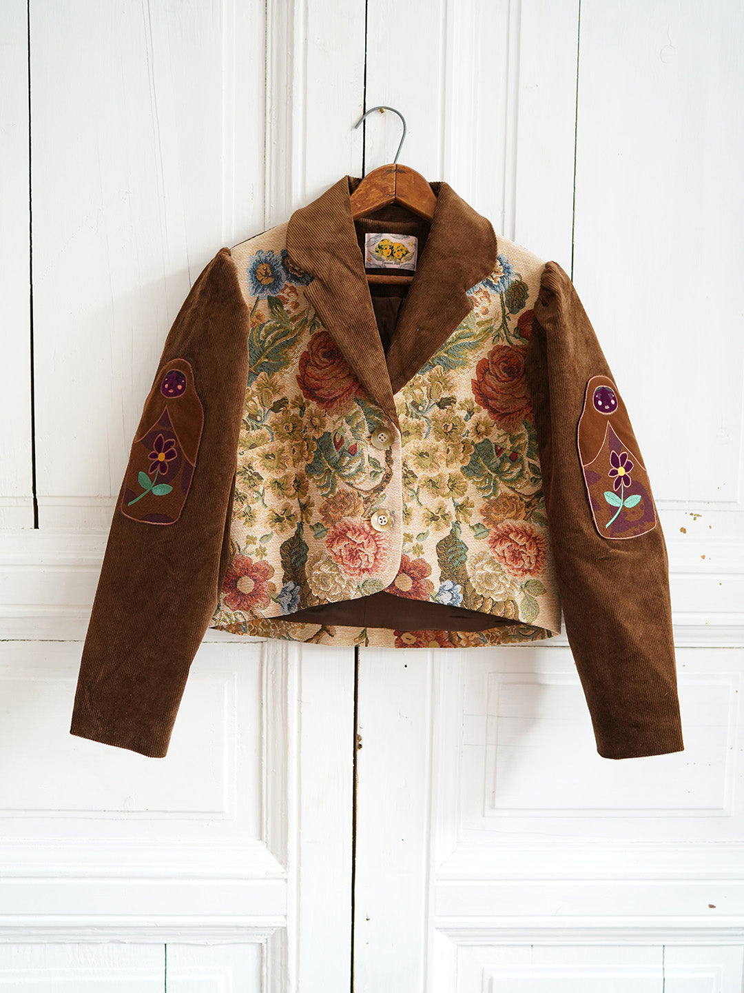 Unlogical Poem Doll Embroidery Patchwork Flower Yarn-dyed Blazer